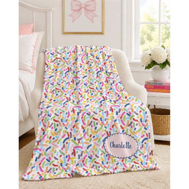 Colourful Sprinkles Personalized Name Fleece Blanket (Creator Uploaded)
