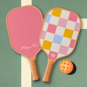 Colourful Square Chequered Pattern Monogram Custom Pickleball Paddle