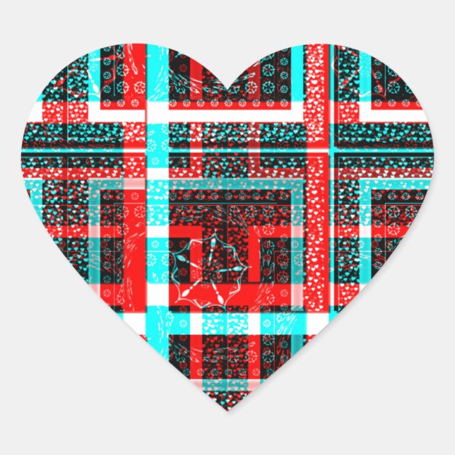 Colourful Square Maze  geometrical chequered patte Heart Sticker (Front)