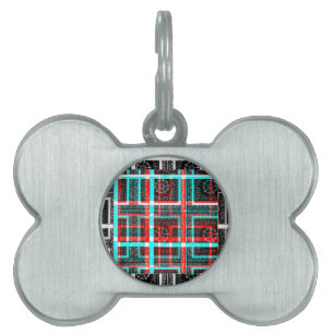 Colourful Square Maze  geometrical chequered patte Pet Tag