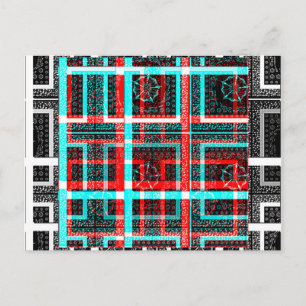 Colourful Square Maze  geometrical chequered patte Postcard