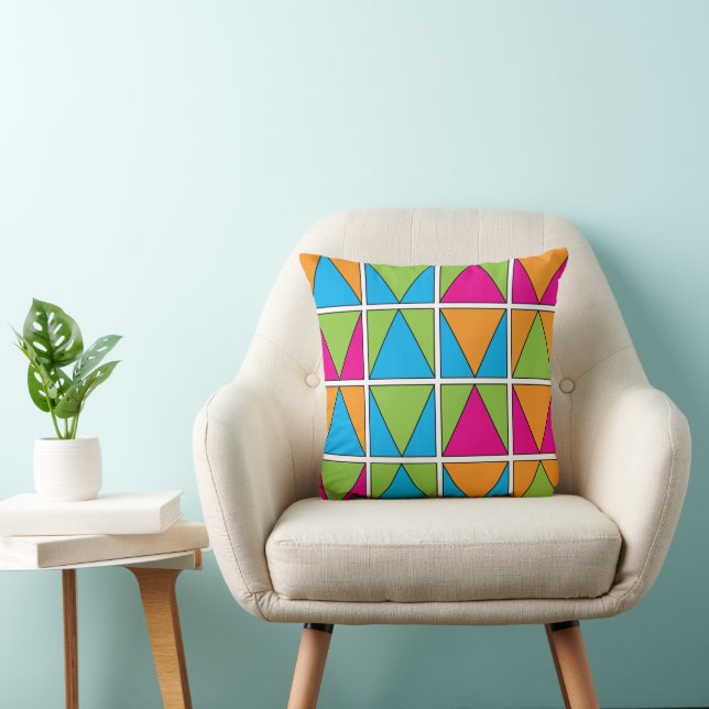 Colourful Square Triangle Geometric Throw Pillow (Chair)