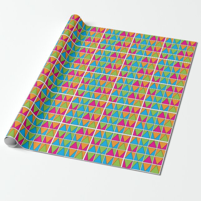 Colourful Square Triangle Geometric Wrapping Paper (Unrolled)