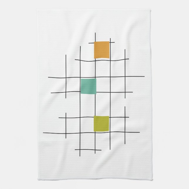 Colourful Squares and Lines Geometric Mid Century Kitchen Towel (Vertical)