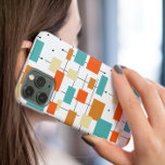 Colourful Squares and Lines Mid-century Pattern Case-Mate iPhone 14 Case<br><div class="desc">Add a pop of colour to your phone with this adorable retro cell phone case. It features squares,  rectangles,  dots,  and lines in the colours of turquoise blue,  two shades of orange,  and cream. This will look great in your hand!</div>