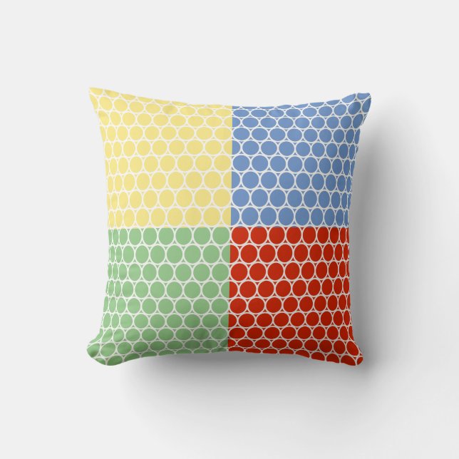 Colourful Squares and White Circles Throw Pillow (Front)