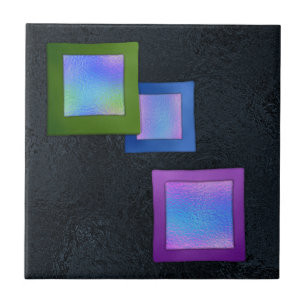Colourful Squares Black Dichroic Fused Glass Look Tile