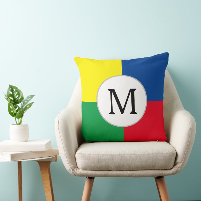 Colourful Squares Custom Monogram Initial Throw Pillow (Chair)