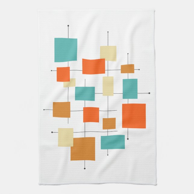 Colourful Squares Geometric Mid Century Modern Kitchen Towel (Vertical)