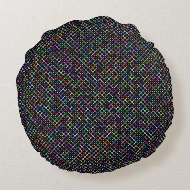 colourful squares geometric unique vibrant pattern round pillow (Back)
