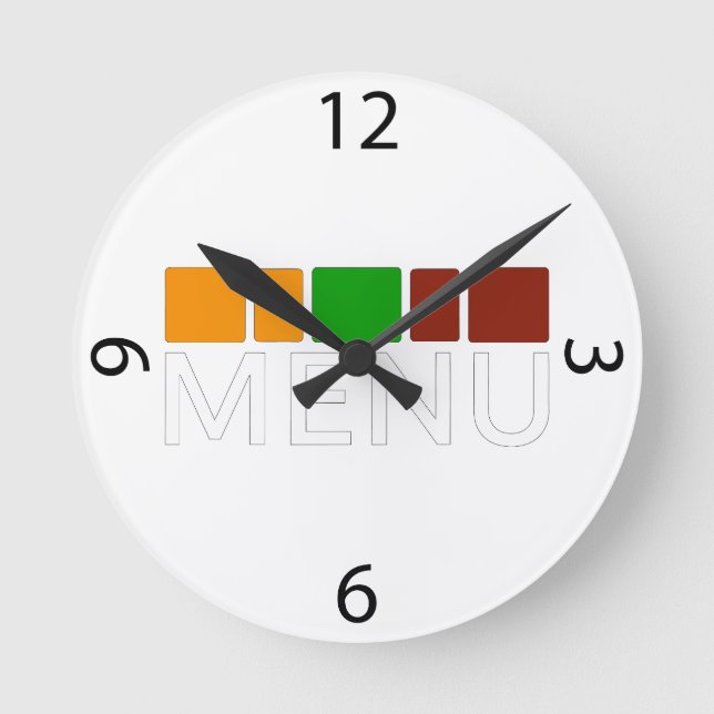 Colourful Squares Menu Text Graphic Round Clock (Front)