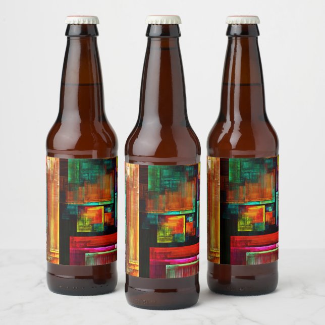 Colourful Squares Modern Abstract Art Pattern #04 Beer Bottle Label (Bottles)