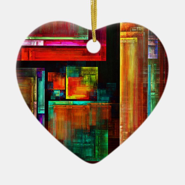 Colourful Squares Modern Abstract Art Pattern #04 Ceramic Ornament (Front)