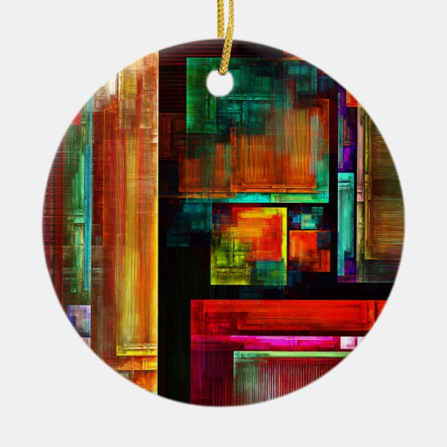 Colourful Squares Modern Abstract Art Pattern #04 Ceramic Ornament (Front)