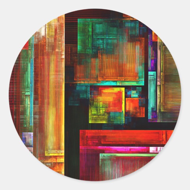 Colourful Squares Modern Abstract Art Pattern #04 Classic Round Sticker (Front)