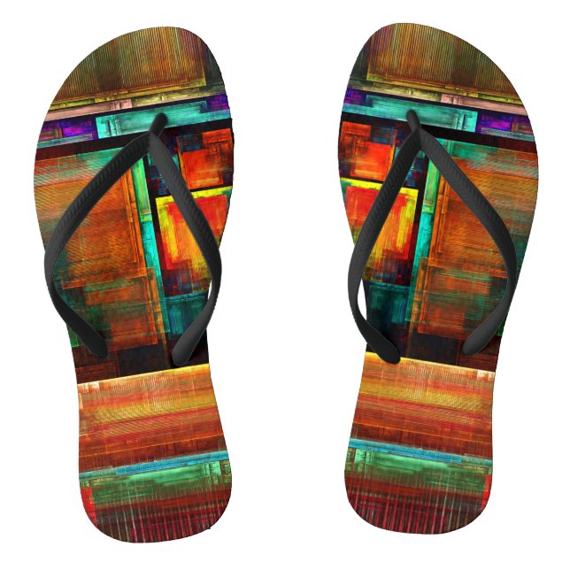 Colourful Squares Modern Abstract Art Pattern #04 Flip Flops (Footbed)