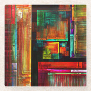 Colourful Squares Modern Abstract Art Pattern #04 Glass Coaster