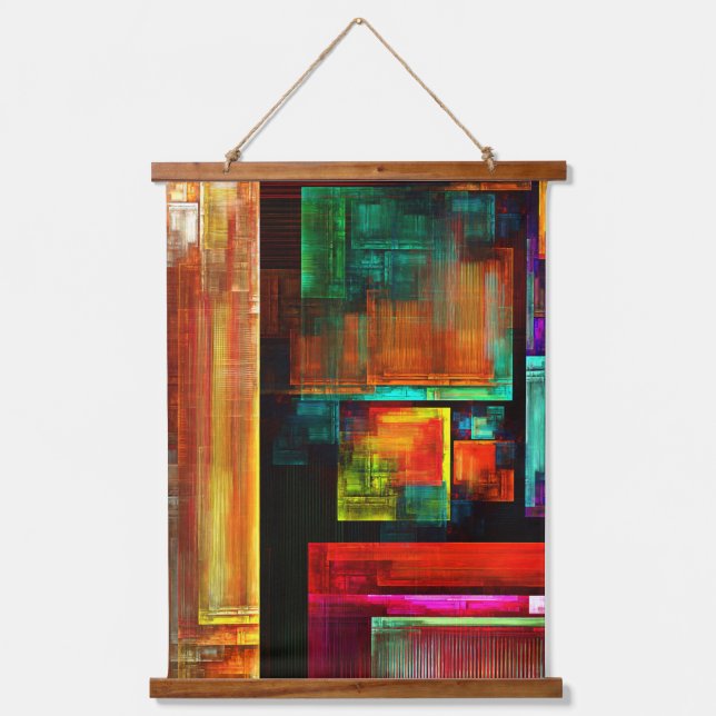Colourful Squares Modern Abstract Art Pattern #04 Hanging Tapestry (Front)