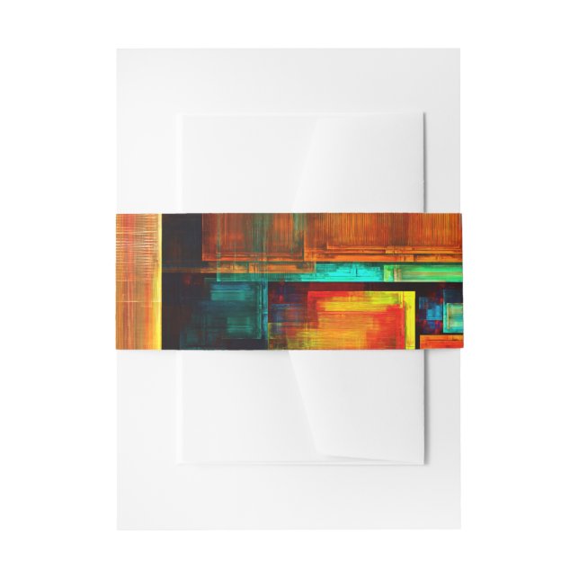 Colourful Squares Modern Abstract Art Pattern #04 Invitation Belly Band (Front Example)
