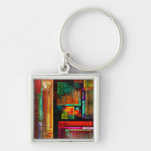 Colourful Squares Modern Abstract Art Pattern #04 Keychain