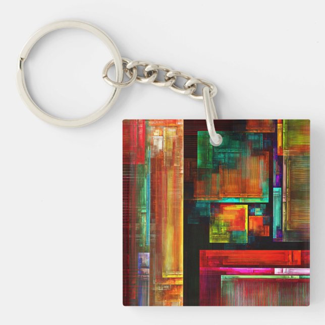 Colourful Squares Modern Abstract Art Pattern #04 Keychain (Front)