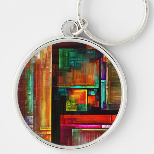 Colourful Squares Modern Abstract Art Pattern #04 Keychain (Front)