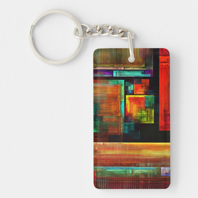 Colourful Squares Modern Abstract Art Pattern #04 Keychain (Front)