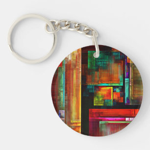 Colourful Squares Modern Abstract Art Pattern #04 Keychain