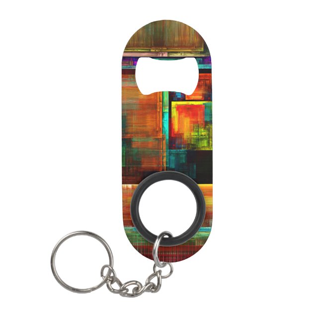 Colourful Squares Modern Abstract Art Pattern #04 Keychain Bottle Opener (Front)