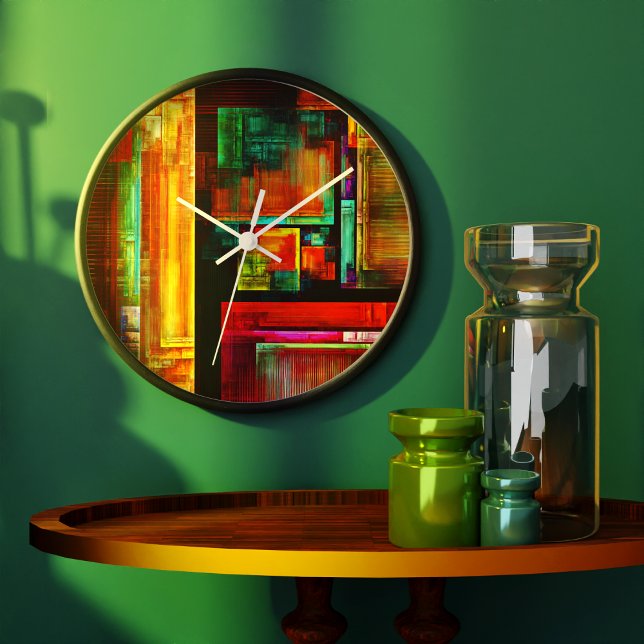 Colourful Squares Modern Abstract Art Pattern #04 Large Clock (Colorful Squares Modern Abstract Art Pattern #04 Clock)