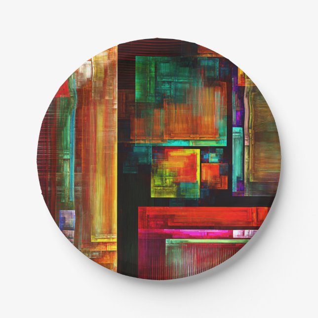 Colourful Squares Modern Abstract Art Pattern #04 Paper Plate (Front)