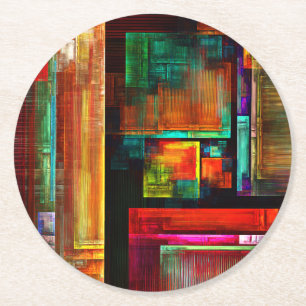 Colourful Squares Modern Abstract Art Pattern #04 Round Paper Coaster