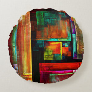 Colourful Squares Modern Abstract Art Pattern #04 Round Pillow