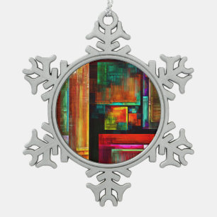 Colourful Squares Modern Abstract Art Pattern #04 Snowflake Pewter Christmas Ornament