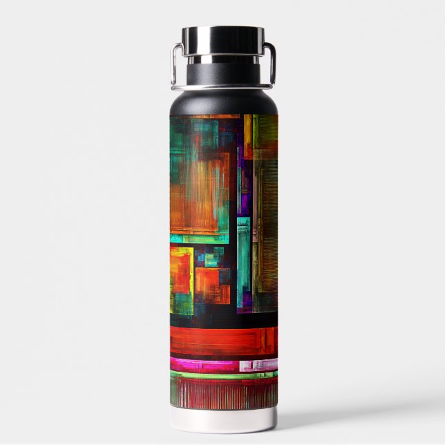 Colourful Squares Modern Abstract Art Pattern #04 Water Bottle (Back)