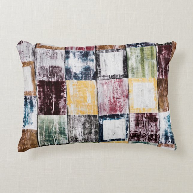 Colourful  squares pattern accent pillow (Front)