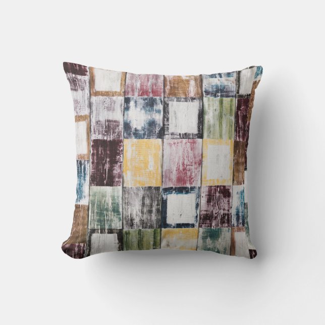 Colourful  squares pattern outdoor pillow (Front)