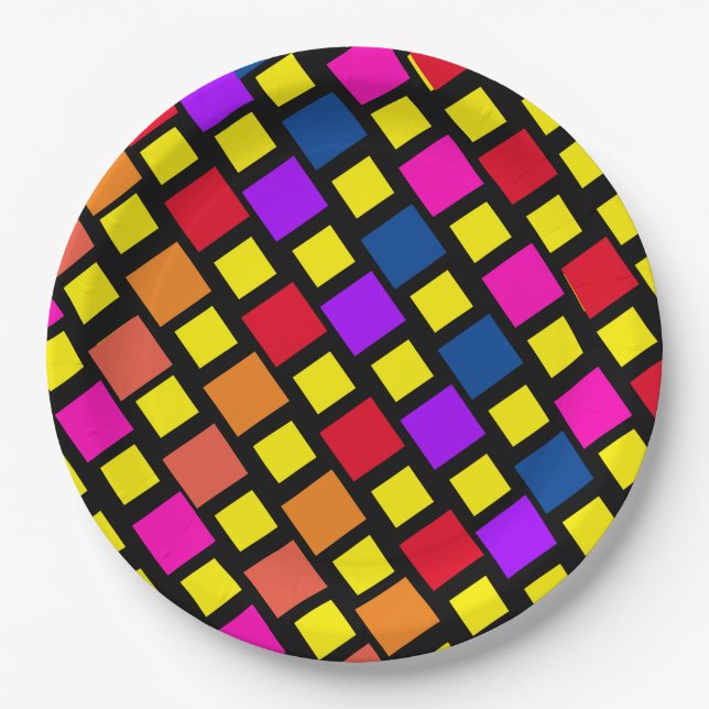 Colourful Squares Pattern Paper Plate (Front)