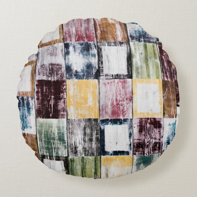 Colourful  squares pattern round pillow (Front)