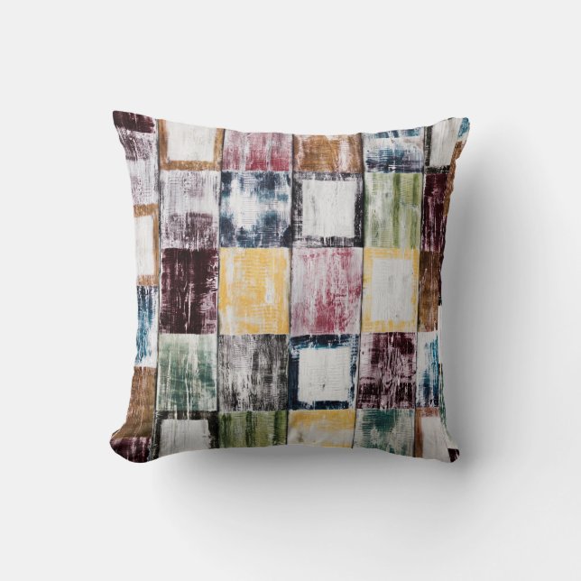 Colourful  squares pattern throw pillow (Front)
