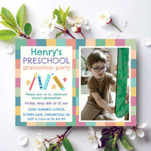 Colourful Squares Photo Preschool Graduation Invitation