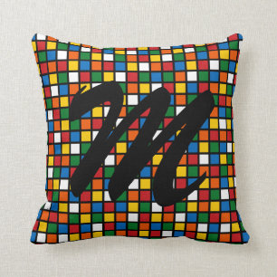 Colourful Squares Pillow w/Initial - Primary