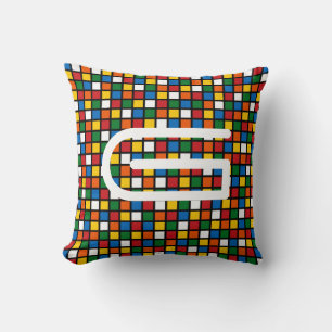 Colourful Squares Pillow w/ Initial -Primary Colou