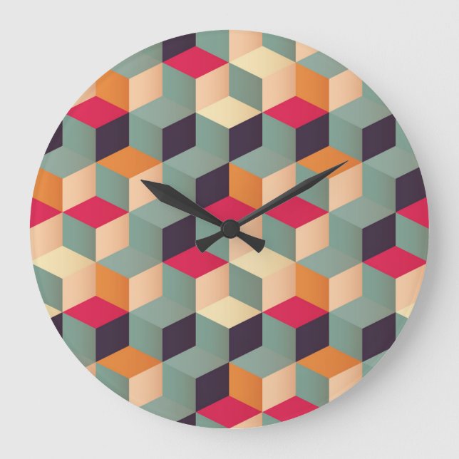 Colourful squares, retro geometric pattern. large clock (Front)