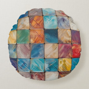 Colourful Squares Round Pillow