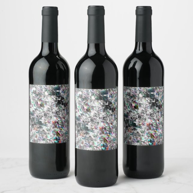 Colourful squares similar to CD parts, dent mosaic Wine Label (Bottles)