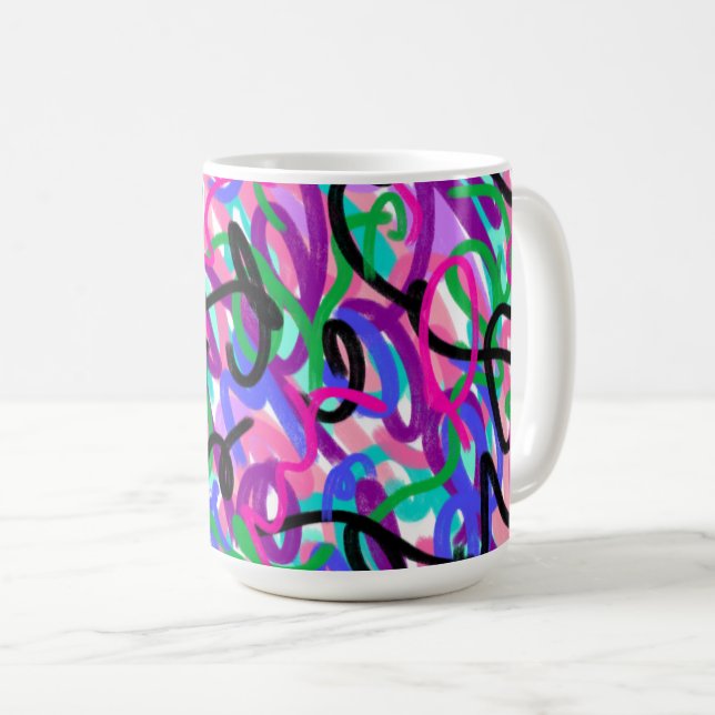 Colourful Squiggles Abstract Art Coffee Mug (Front Right)