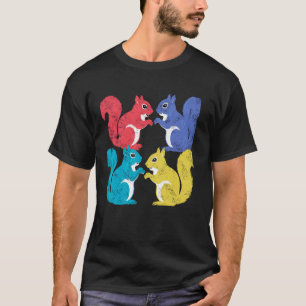 Colourful Squirrel Quartet Distressed Woodland Art T-Shirt