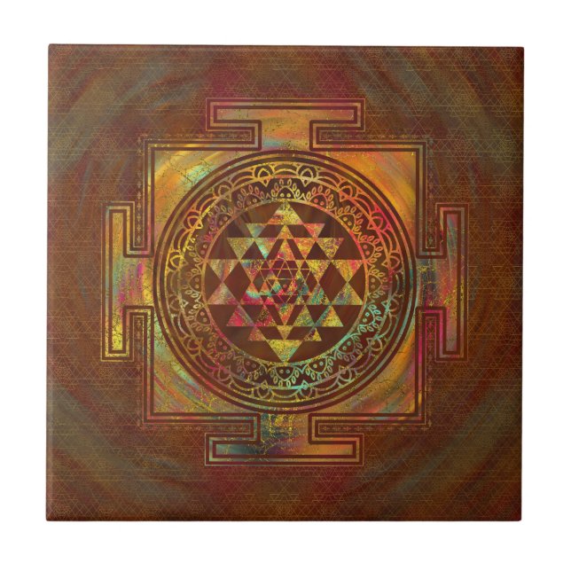 Colourful Sri Yantra  / Sri Chakra Tile (Front)