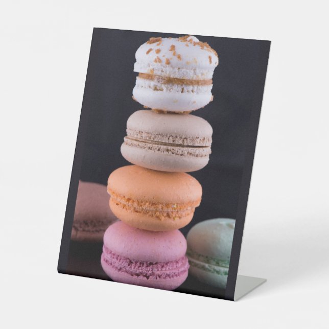 Colourful stack of French Macarons Pedestal Sign (Front)